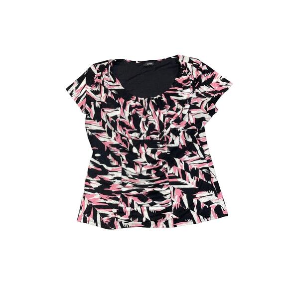 Alfani Pink Abstract Ruched Scoop Neckline Blouse Cap Sleeve Size Large - Picture 1 of 4